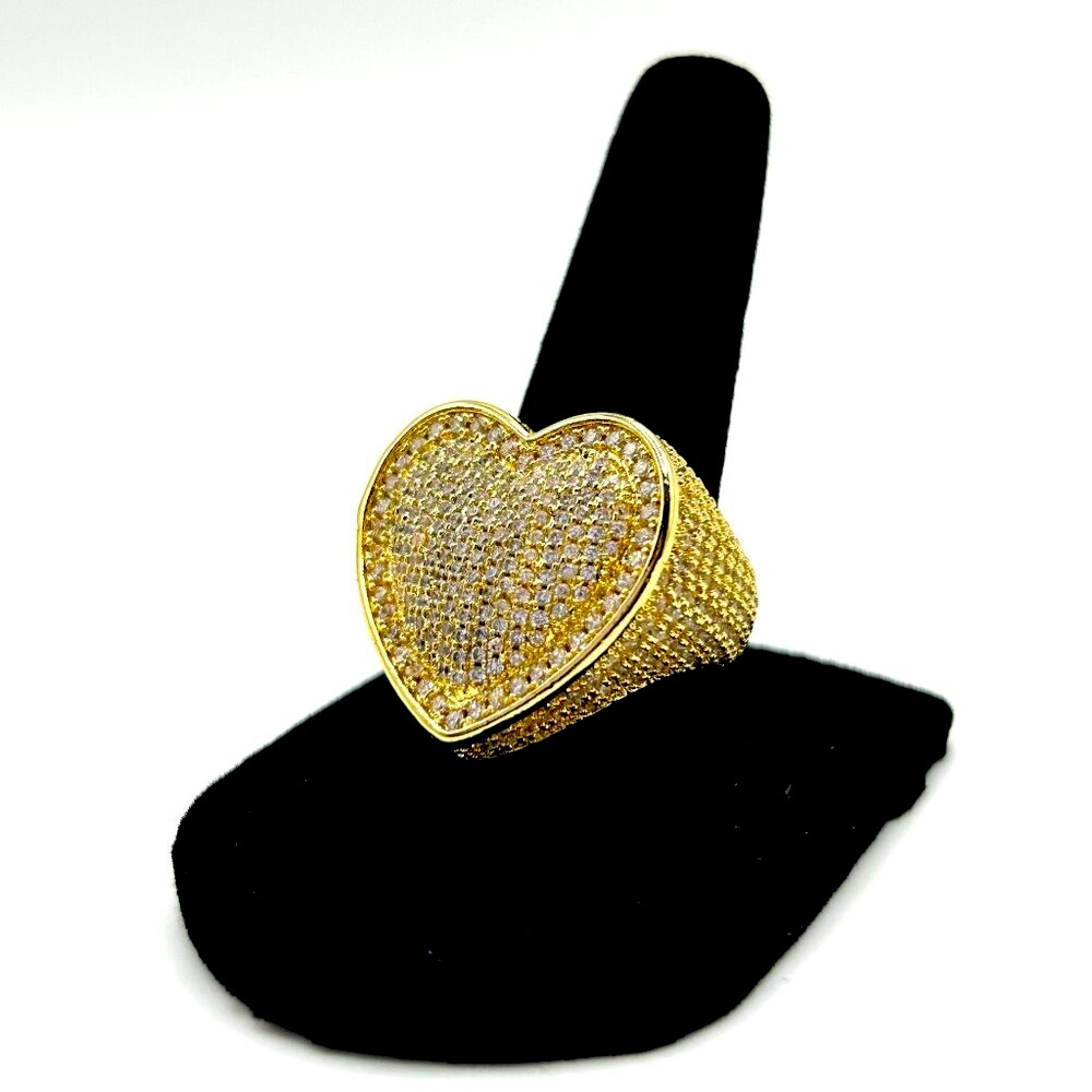 18K Gold Plated Pave Heart Ring – Size 7 Deep Gold